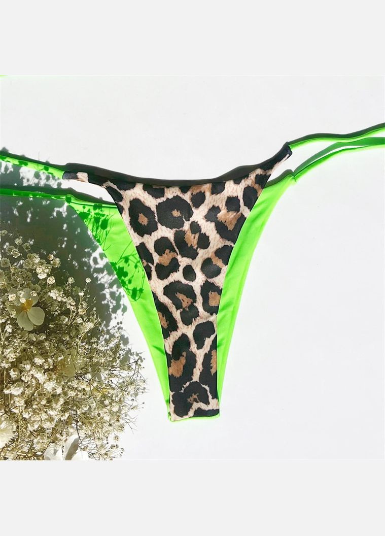 Салатовый летний женский раздельный купальник бикини с леопардовым принтом trendy черный No Brand