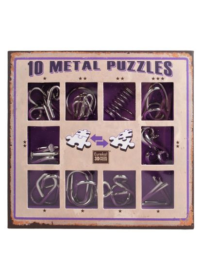 Набір головоломок Metall Puzzles violet 3D Puzzle 473359, 10 головоломок Eureka (315154946)