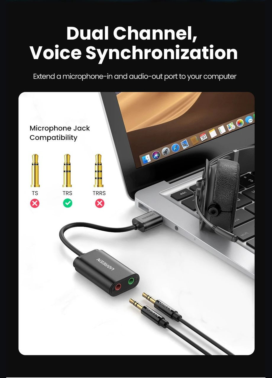 Наружная звуковая карта US205 (Черная, 15см) Ugreen (300523775)