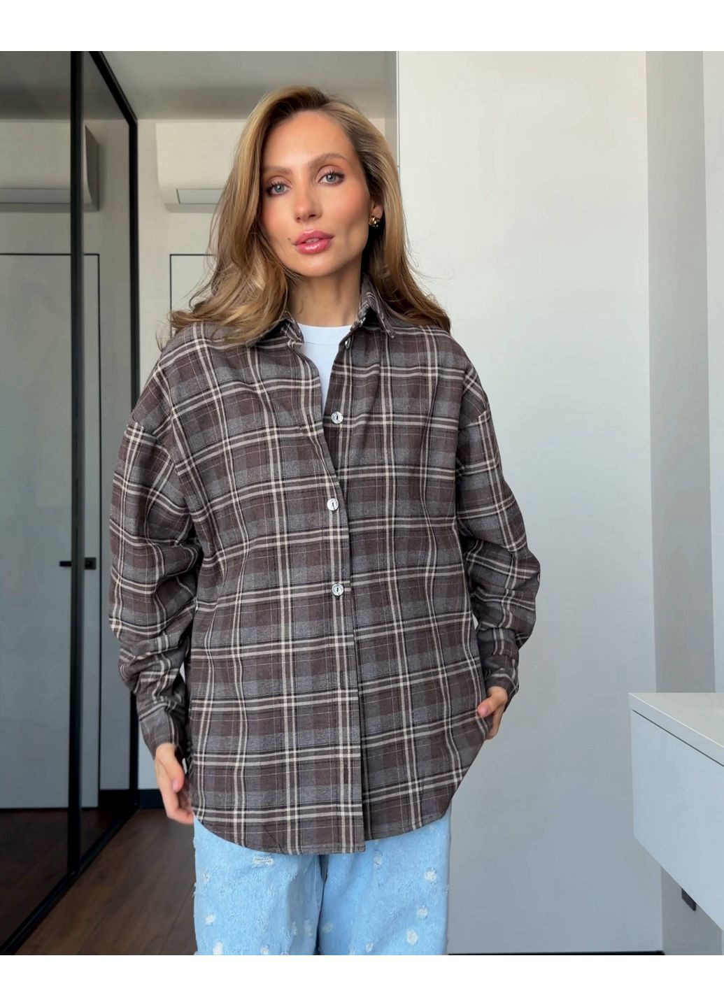 Жіноча стильна сорочка oversize з поясом No Brand (386326421)