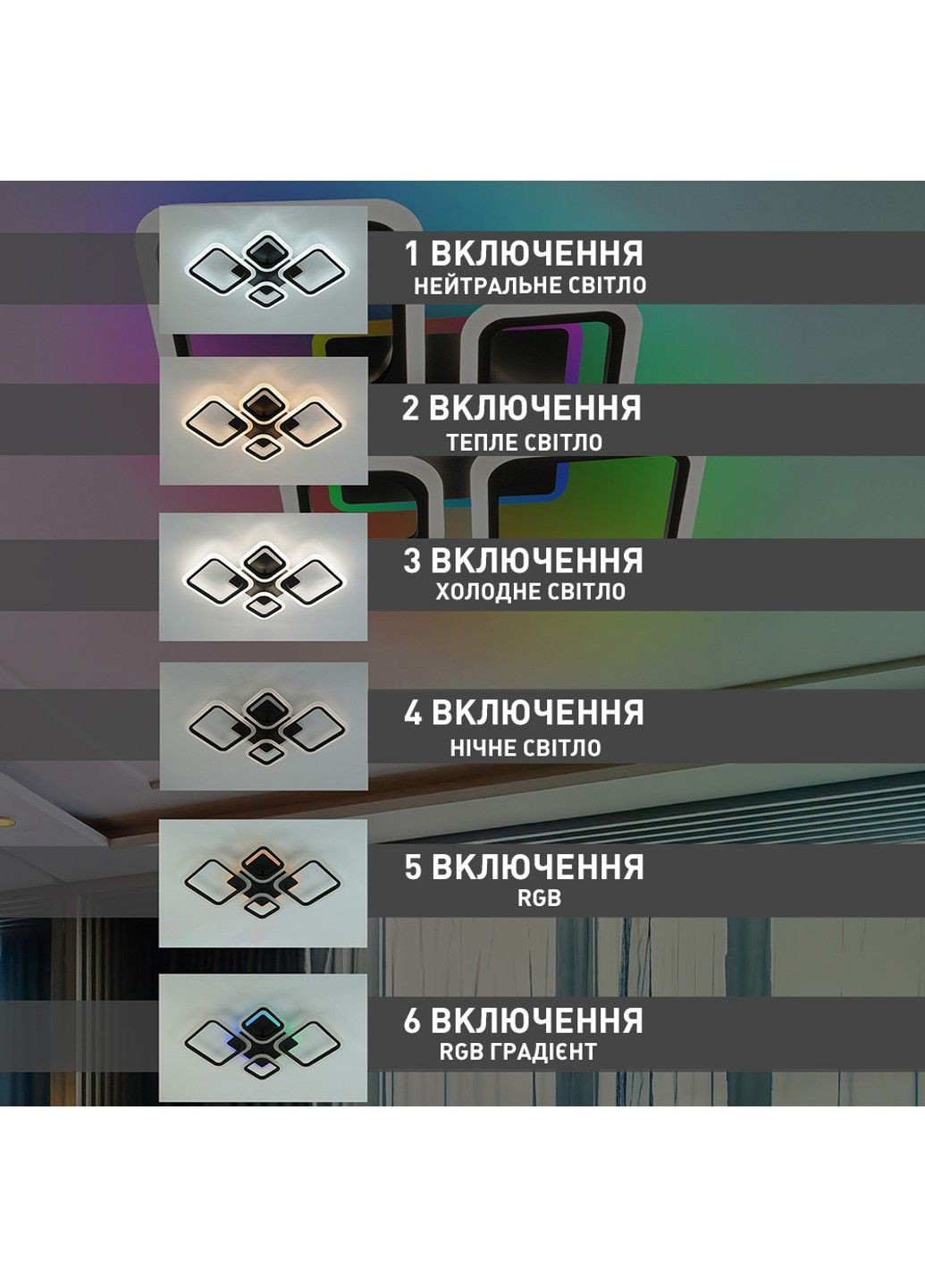 Смарт люстра з колонкою керована світлодіодна OVAL RGB MUSIC 5S 85 Вт 725x460x80 мм ESLLSE (352261280)