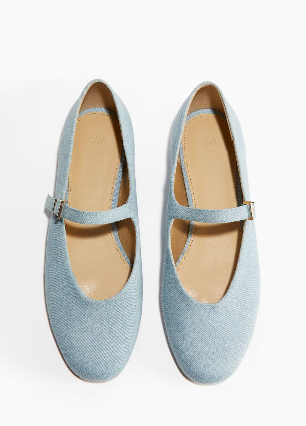 Жіночі балетки H&M | світло-блакитні однотонні текстиль (343261941)