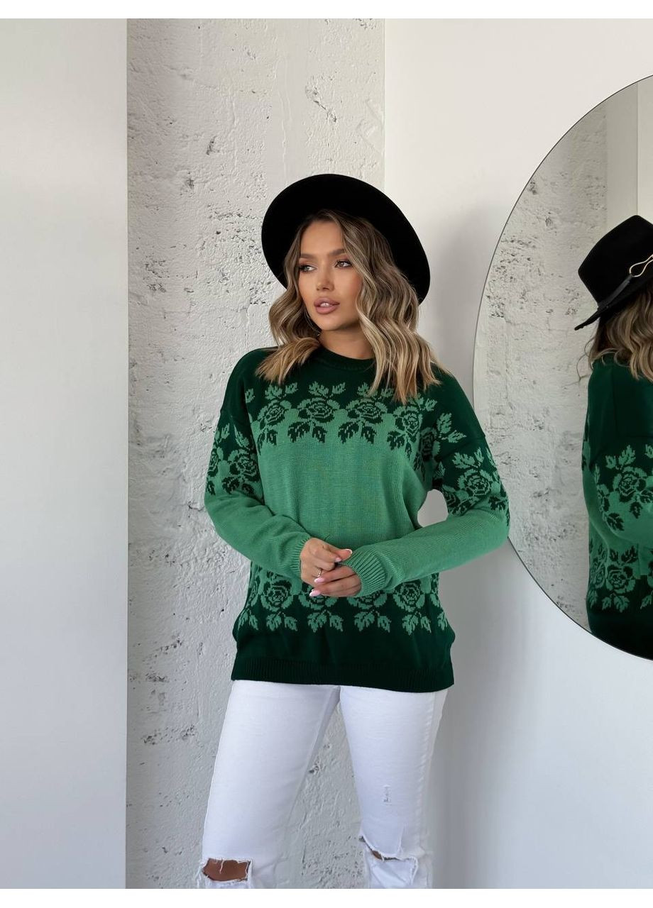 Женский свитер с цветочным орнаментом зеленого цвета 34076 Fashion (351581123)