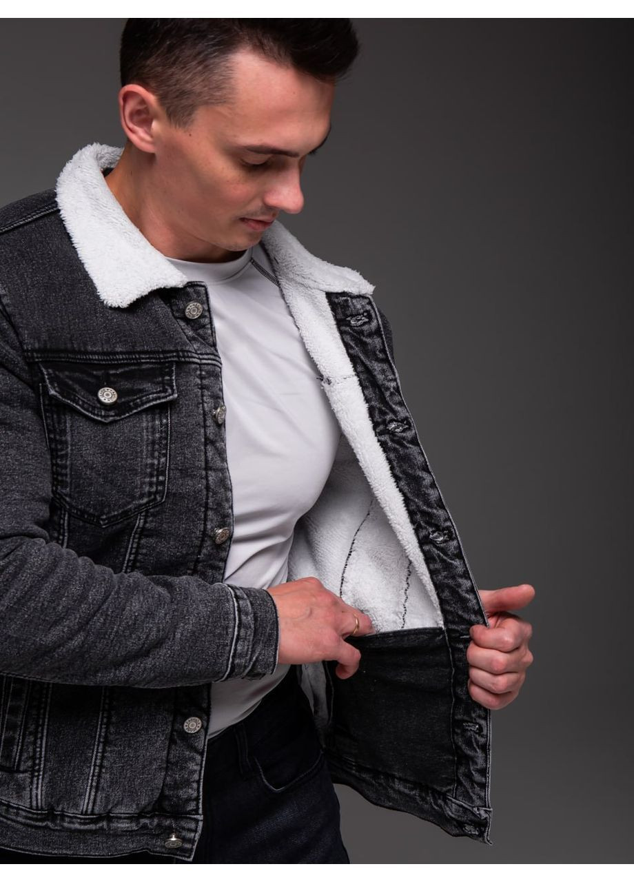 Сіра демісезонна чоловіча сіра джинсівка на хутрі Stylish Touch