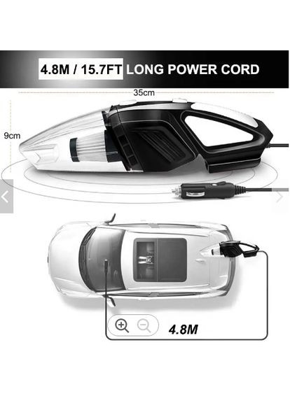 Пылесос автомобильный проводной 5 120Вт для сухой и влажной уборки Grikey (336212271)