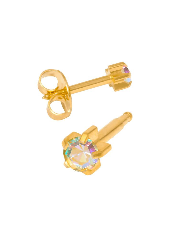 Серьги-гвоздики пусеты средние крапан золото, камень горный хрусталь хамелеон, 3 мм R 115 Y STUDEX (299770935)