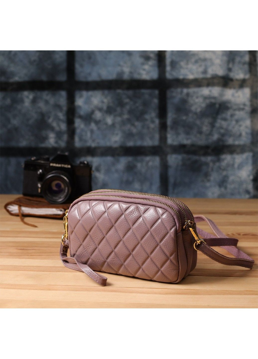 Функциональная женская сумка из натуральной кожи с тремя секциями 22891 Пурпурный Vintage (357494991)