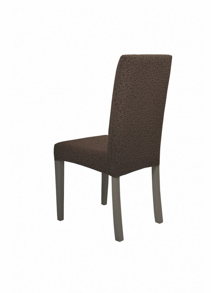 Жаккардовые чехлы на стулья без оборки (натяжные) набор 6-шт 402 Темно-коричневый Venera (268547858)