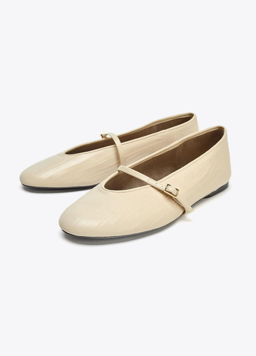 Жіночі балетки Zara | молочні однотонні натуральна шкіра (358907574)