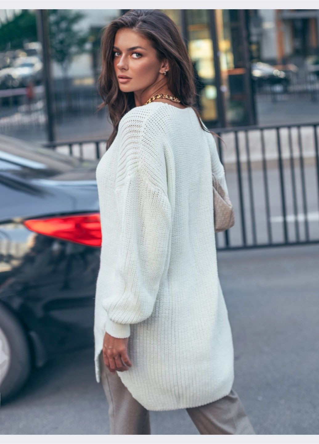 вязаная туника молочного цвета с разрезами по бокам Dressa (363367690)