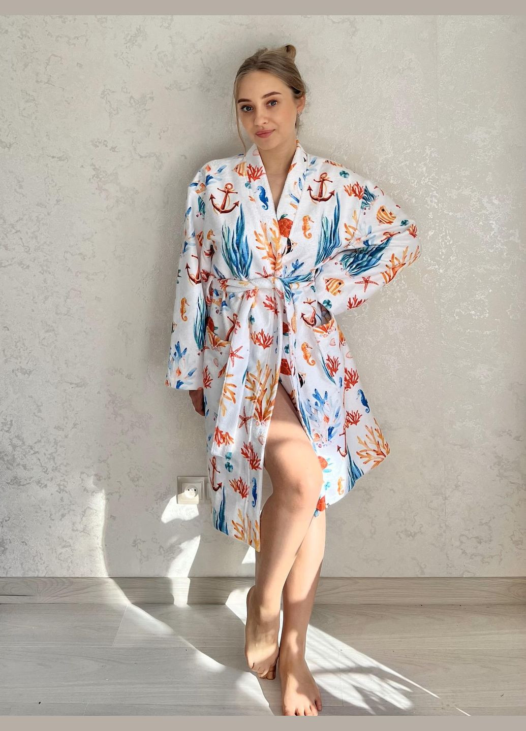 Женский махровый халат Карибы белый по рисунку Cosy (291162711)