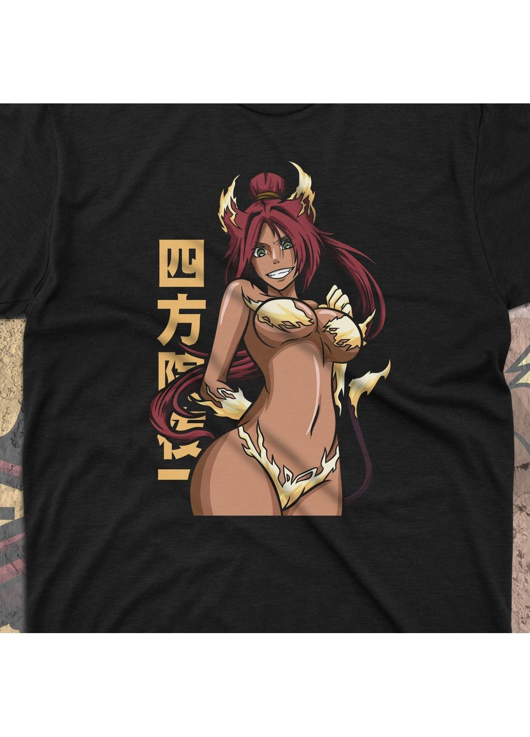 Черная футболка c принтом блич - йоруичи No Brand