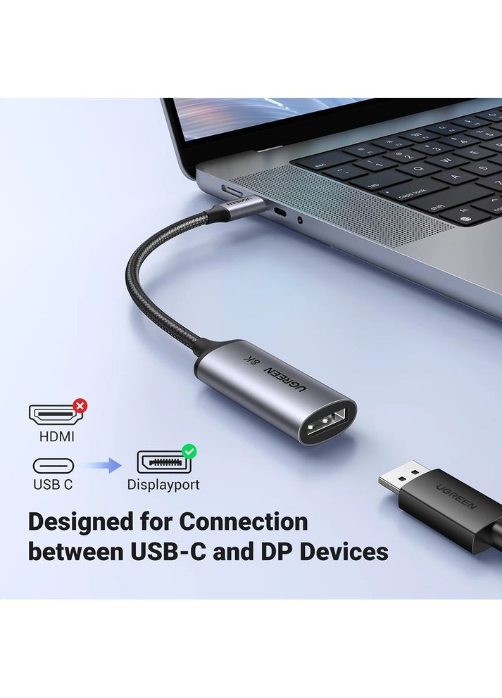 Переходник USB 2.0 Type-C --> DisplayPort Thunderbolt 4 8k 60hz CM654 серый Ugreen (368631333)