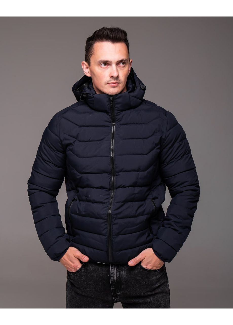 Темно-синяя демисезонная деисезонная куртка с отстегивающимся капюшоном Vakko