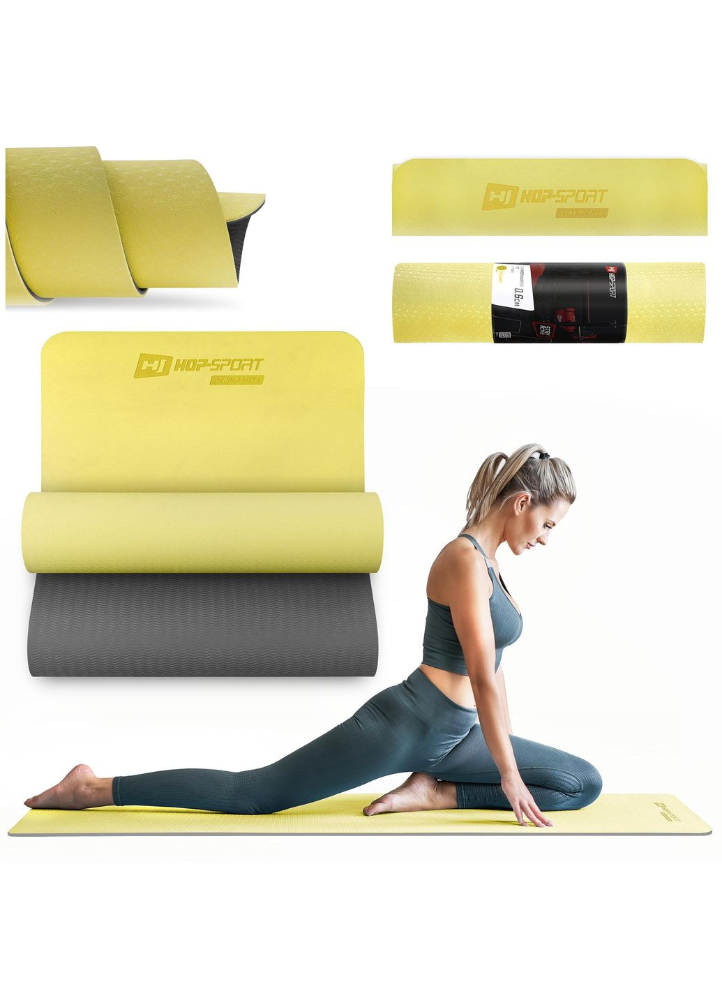 Коврик для фитнеса TPE 0,6см HS-T006GM желто-серый Hop-Sport (361952840)