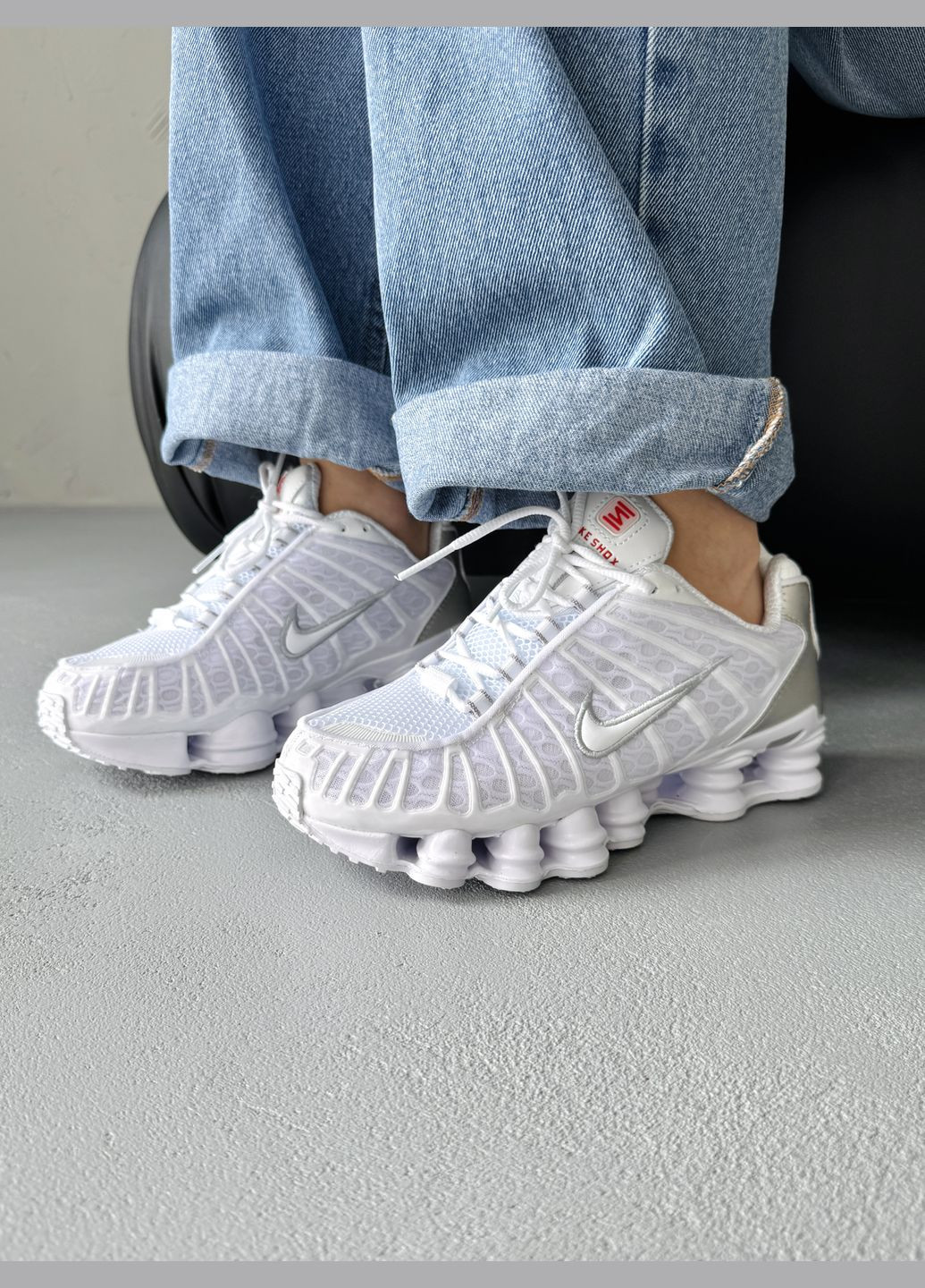 Белые демисезонные кроссовки мужские и женские nike shox tl white | найк шокс тл белые No Brand