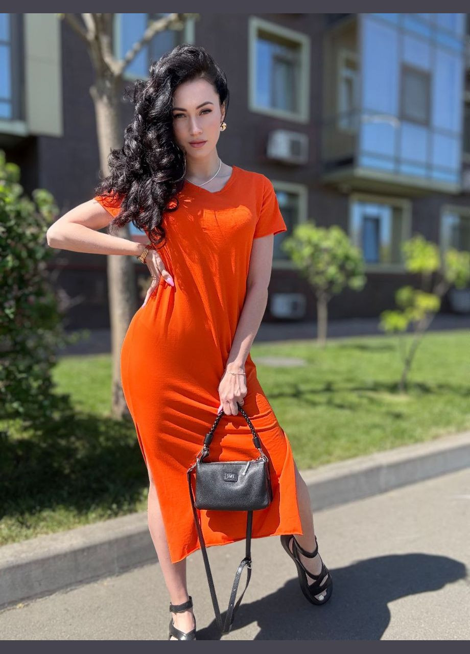 Оранжевое повседневный, кэжуал платье-футболка женское Україна однотонное