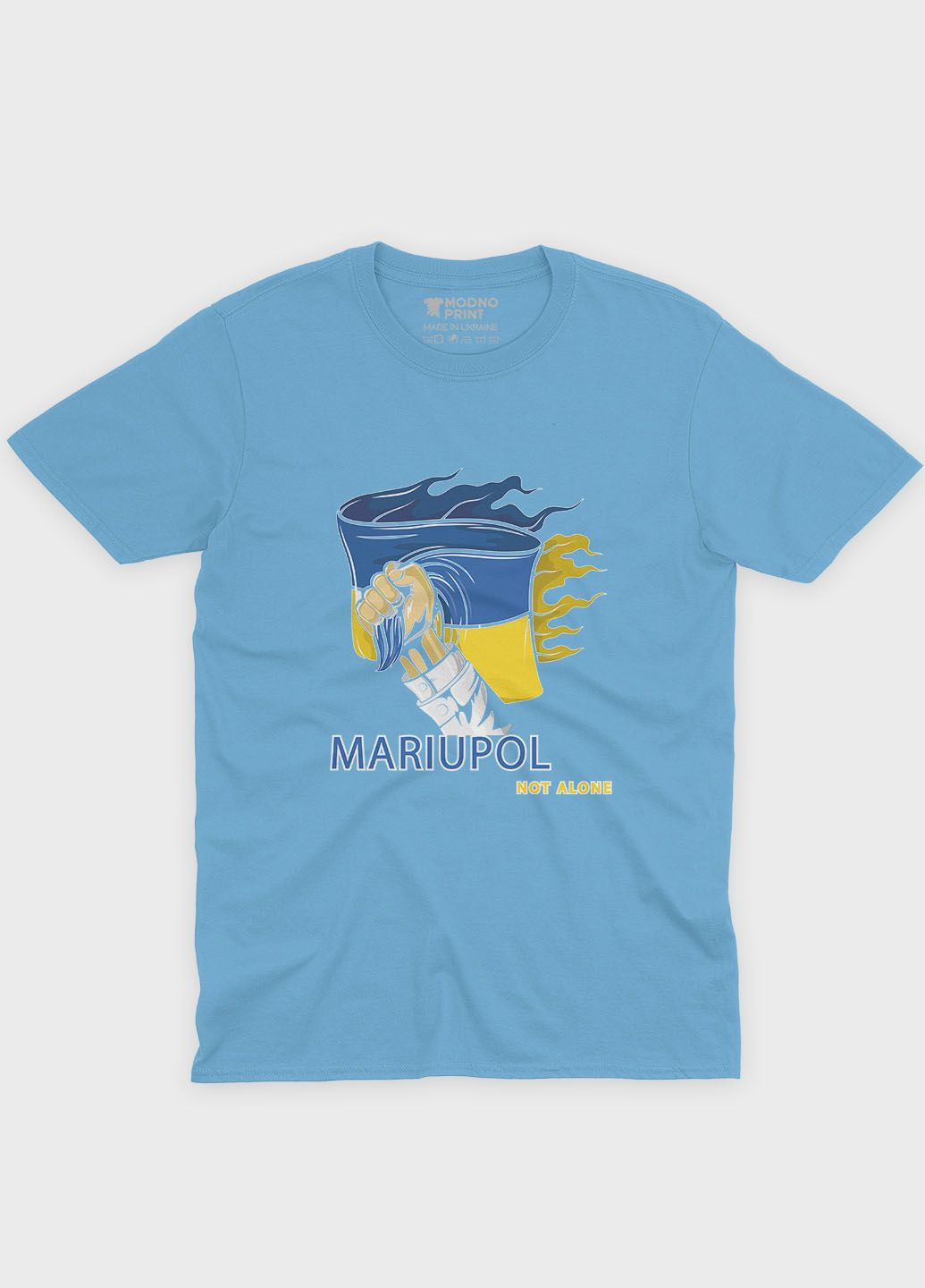 Голубая мужская футболка с патриотическим принтом мариуполь (ts001-3-lbl-005-1-084) Modno