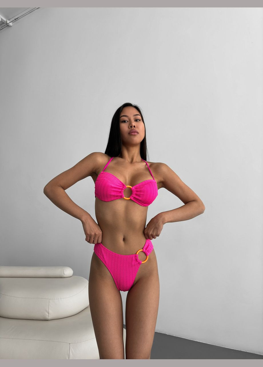 Розовый летний яркий раздельный купальник с регулируемой чашечкой раздельный Ghazel