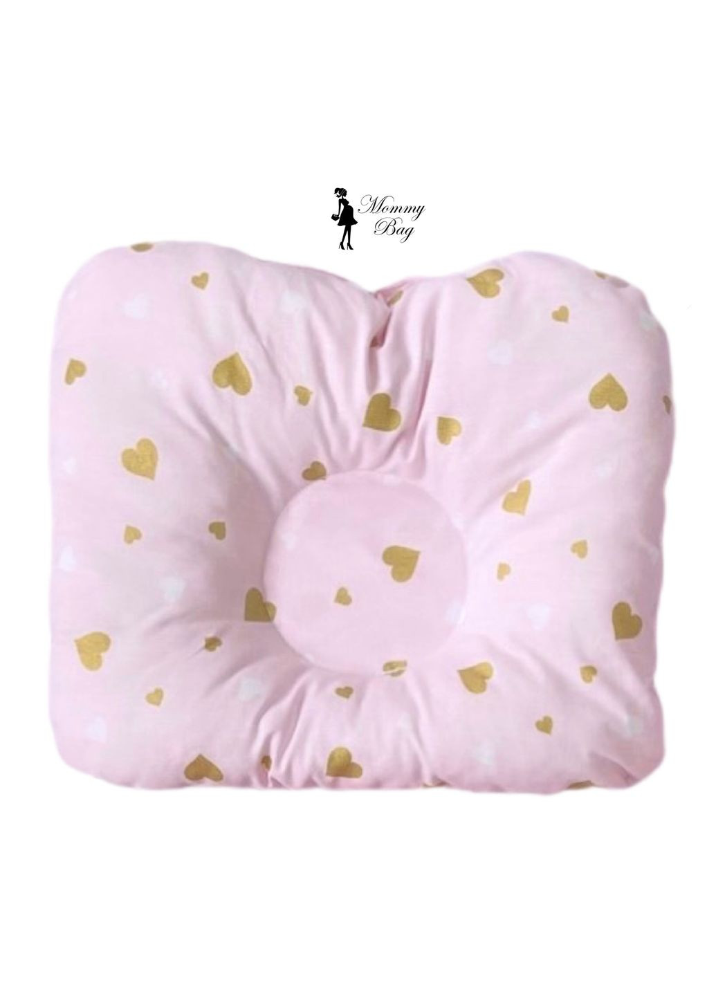 Ортопедична подушка для новонароджених Рожева з сердечками (гліттер) №16 Mommy Bag (280941912)