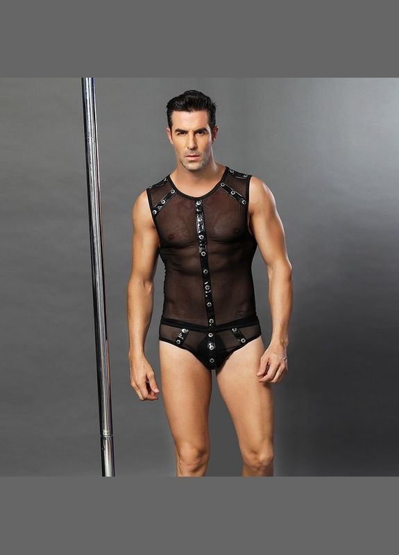 Черный демисезонный мужской эротический костюм "романтический стивен" one size black: полупрозрачные трусики и маечка JSY