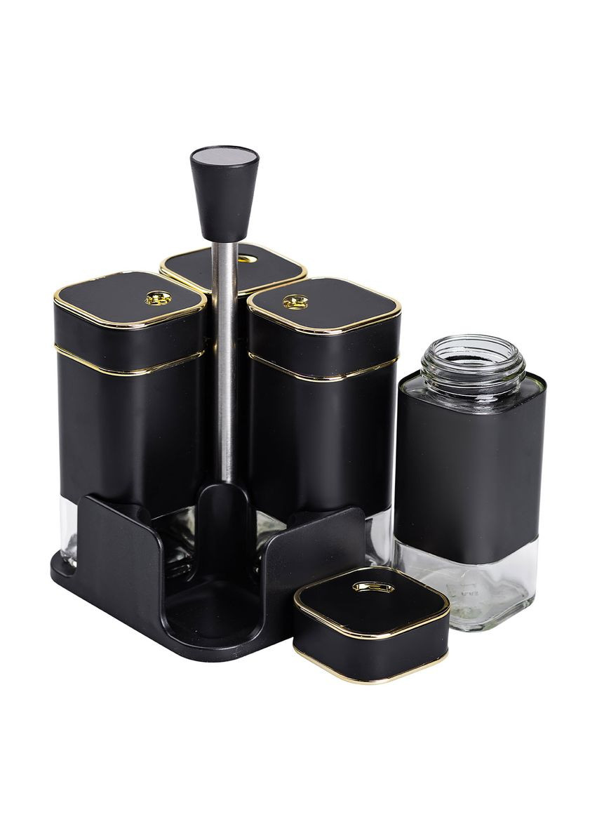 Набор для специй на подставке 4 предмета 10х10х17 см емкости для приправ 120 мл Черный Yiwu (353304517)