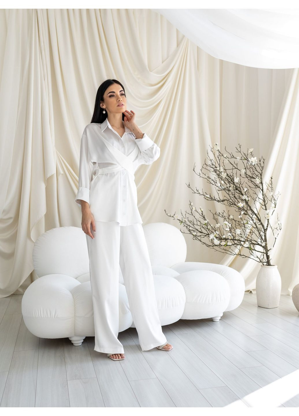 Женский однотонный костюм "Winston" (блуза + брюки-палаццо) (td-2968720163826) TessDress (366090024)