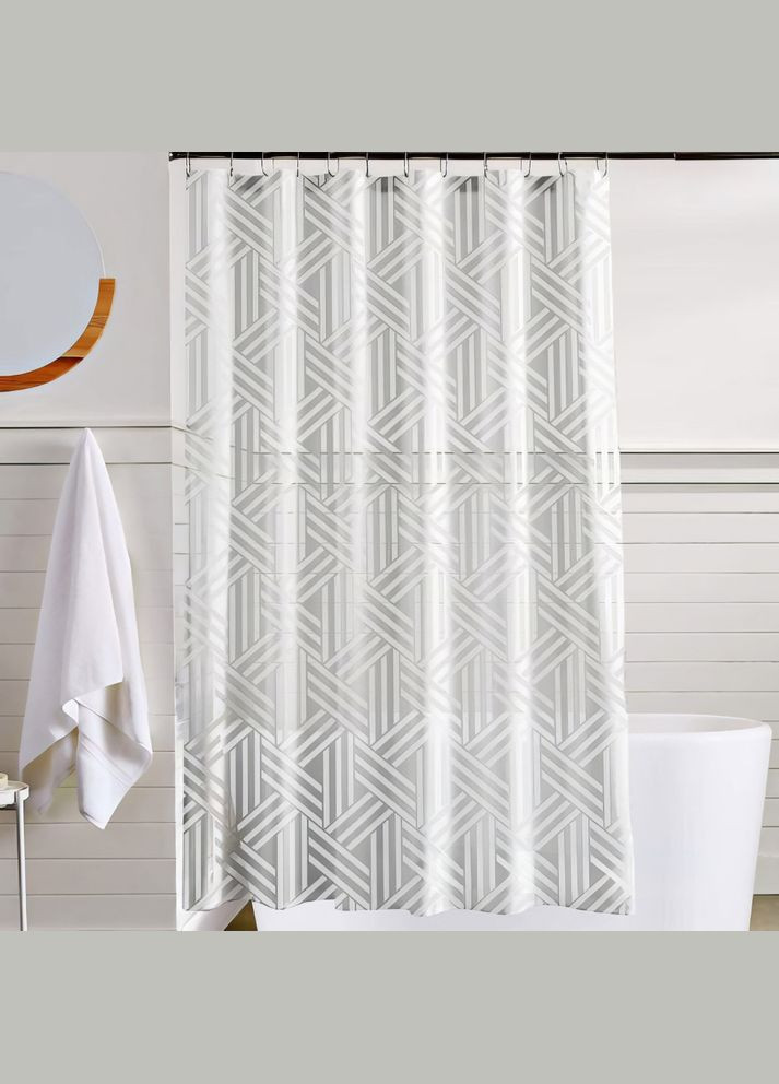 Шторка для ванної та душу 180x180 см, штора для ванної з гачками, прозоро-біла зі сріблястим принтом No Brand (369802788)