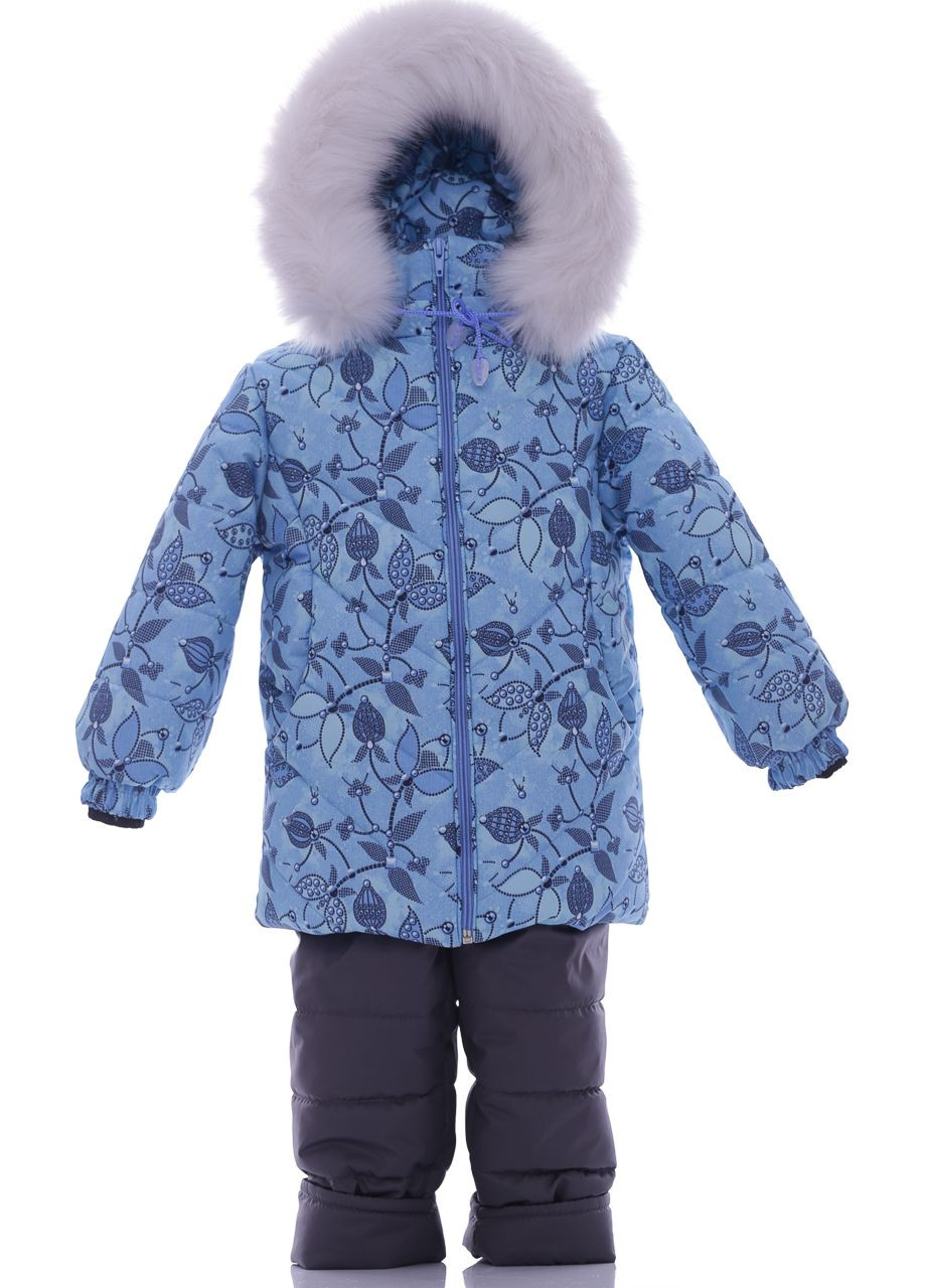 Голубой зимний комбинезон для девочки на холлофайбере с принтом у цветки стелла голубой см. (44308) BABYKROHA