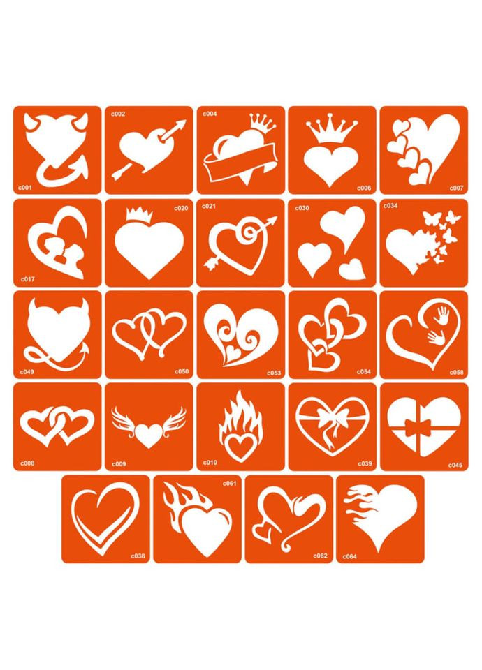 Набір трафаретів для біо-тату «C - сердечка» c-simple_24_1 Fresh Tattoo (304410871)