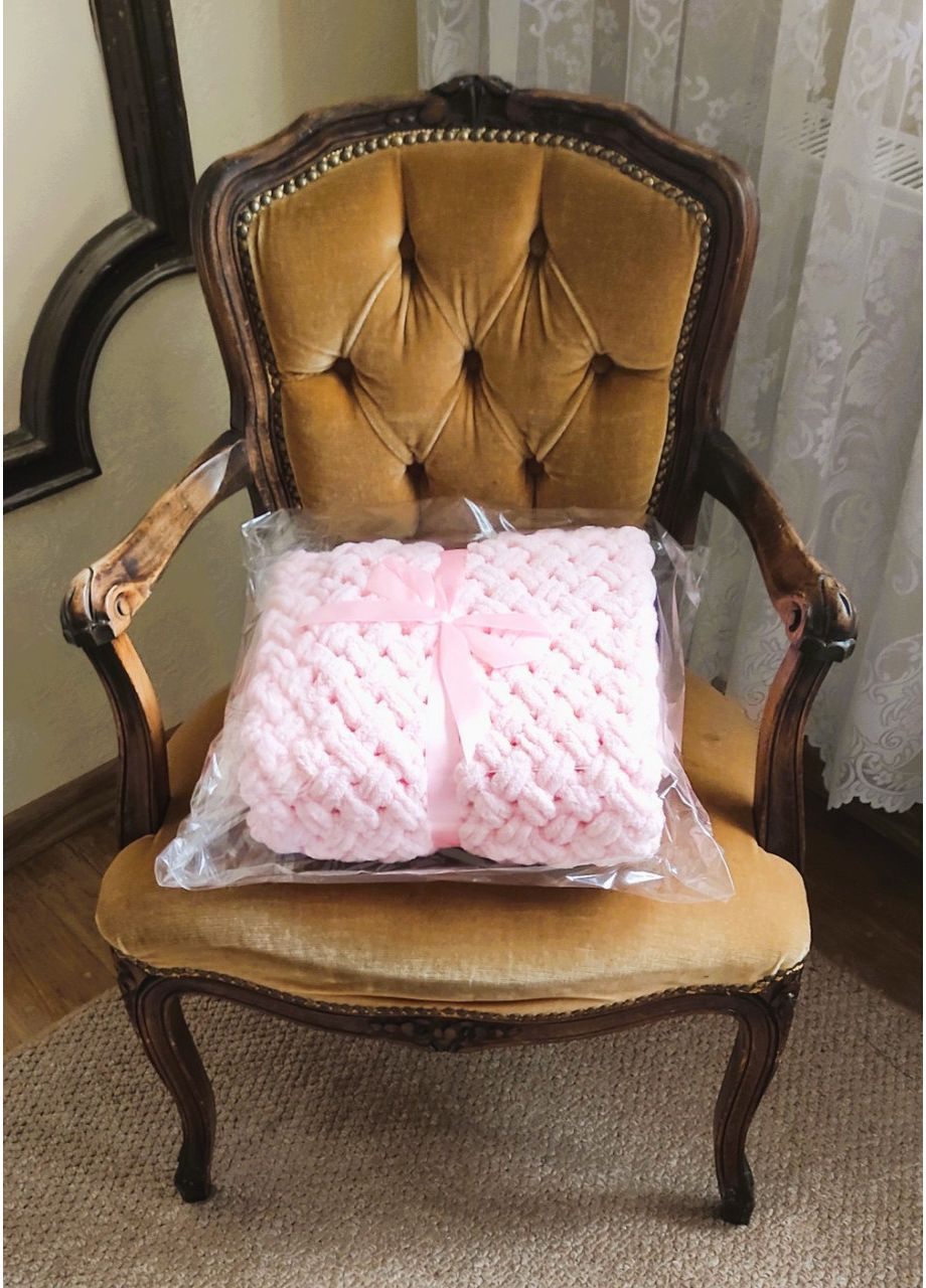 Плед плюшевый 100*120см цвет 340 ручной работы из пряжи пуффи узор плетенка Handmade (326835369)