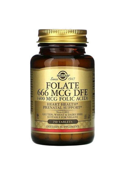 Фолієва кислота (Folic Acid),, 400 мкг, 250 таблеток Solgar (364312417)