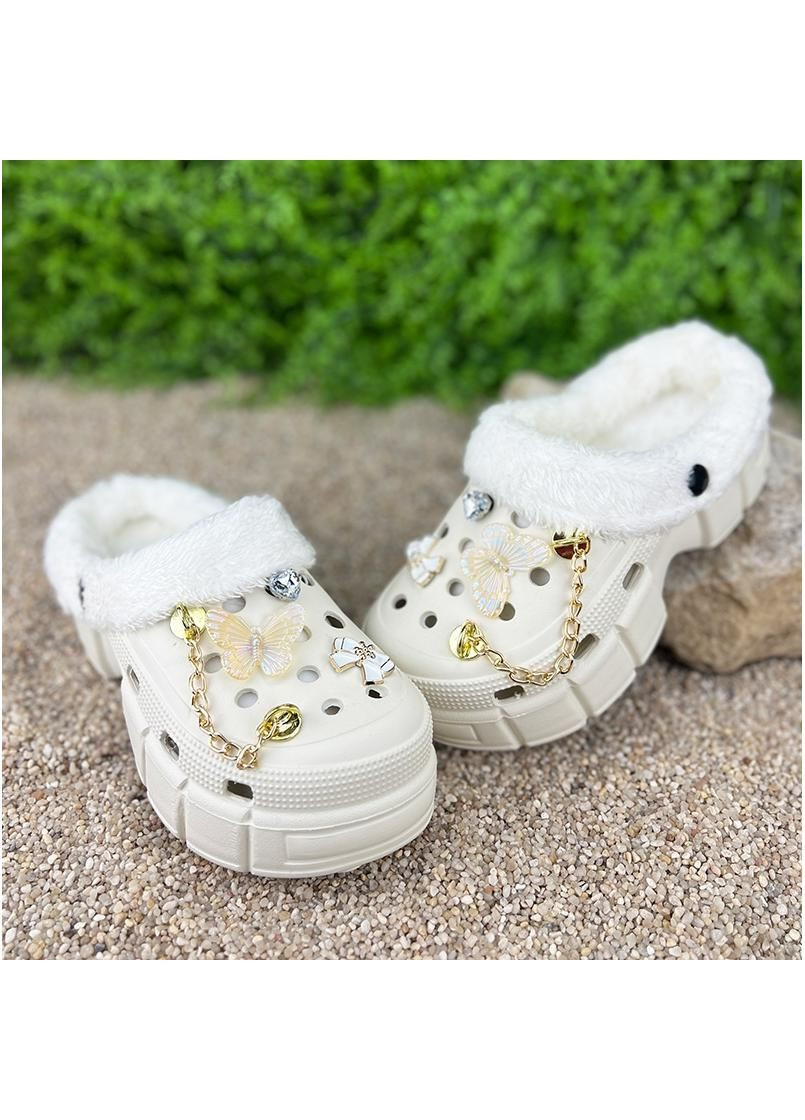 Жіночі сабо утеплені з джибітсами Е-0020326-3 Бежеві Sanlin (307172389)