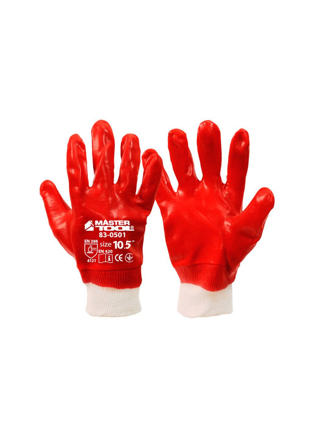 Рукавиці захисні кислотостійкі ПВХ повне покриття 26 см червоні (6 шт.) Mastertool (335050273)