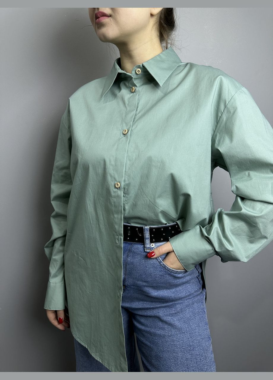 Бірюзова демісезонна сорочка жіноча базова полин mkln849-2 Modna KAZKA