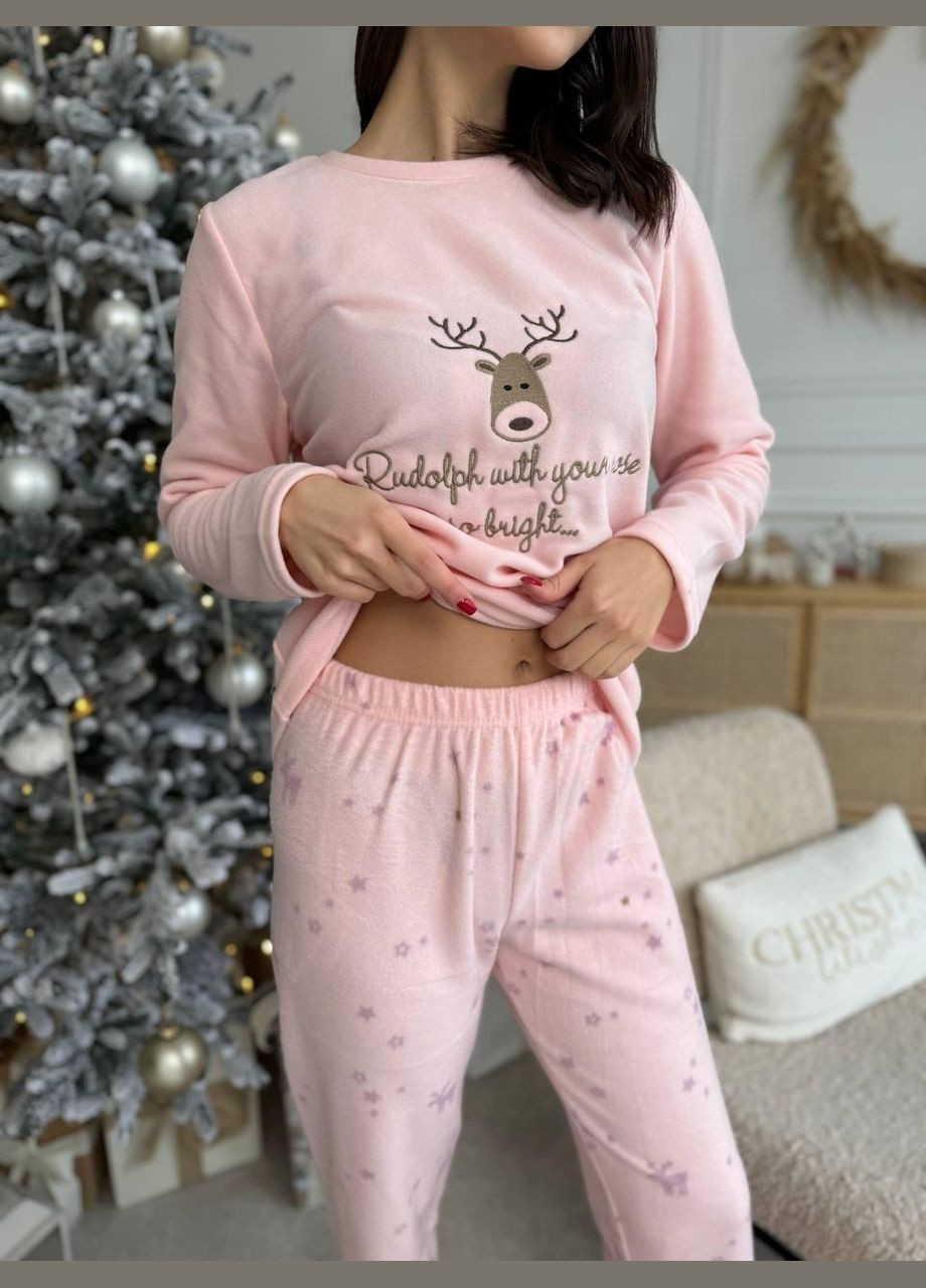 Розовая зимняя женская пижама флисовая розовая s (23018) GT