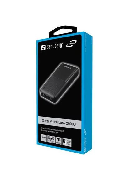 Универсальная мобильная батарея 20000 mAh, Saver, Black, 1xType-C/2xUSB (320-42) Sandberg (370619855)