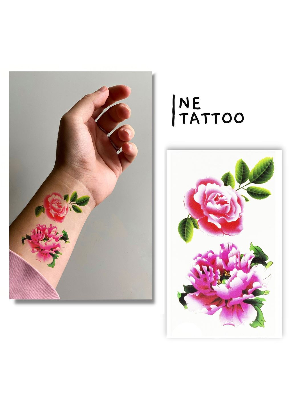 Тимчасове водостійке тату "Троянда та піон" No Brand (314879060)