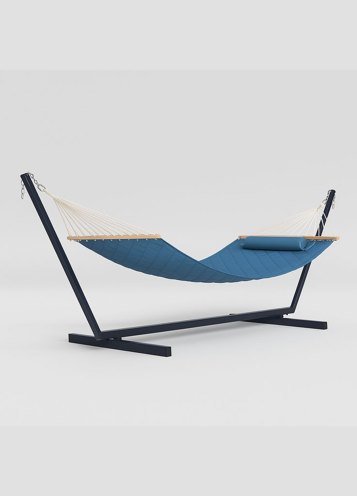 Стойка для гамака 50х50 + Гамак с планкой SOFT голубой XXL 200×140 двухместный WCG (342121217)