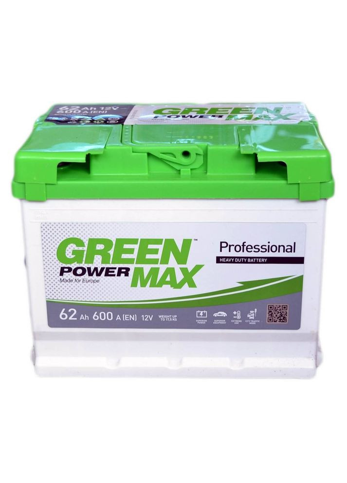 Автомобильный аккумулятор MAX 6СТ-62Ah Аз 600A (EN) Green Power (350921059)