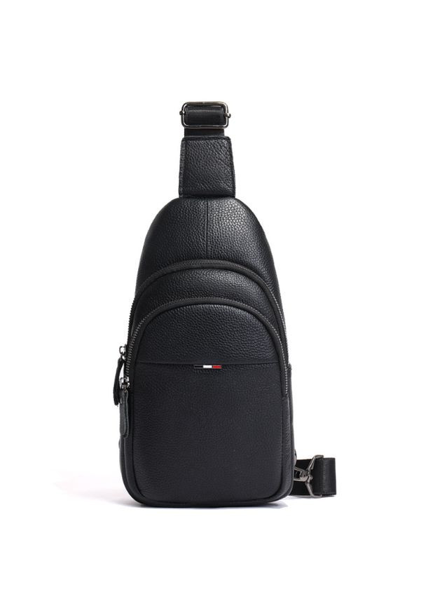 Чоловіча шкіряна сумка бананка на груди нагрудна барсетка слінг чорна Eton (325882740)