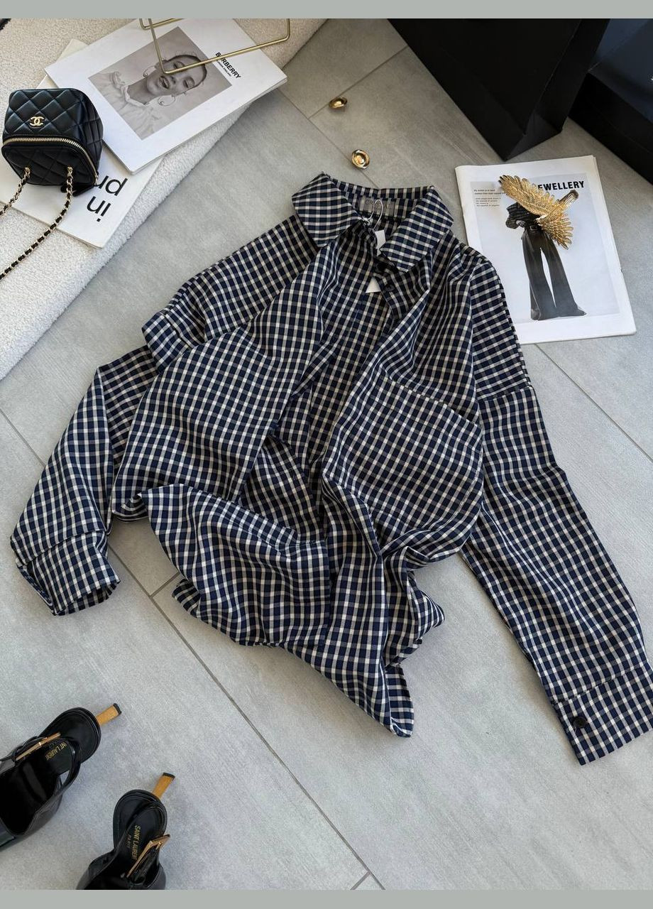 Синяя кэжуал рубашка в клетку FINO Mode с длинным рукавом