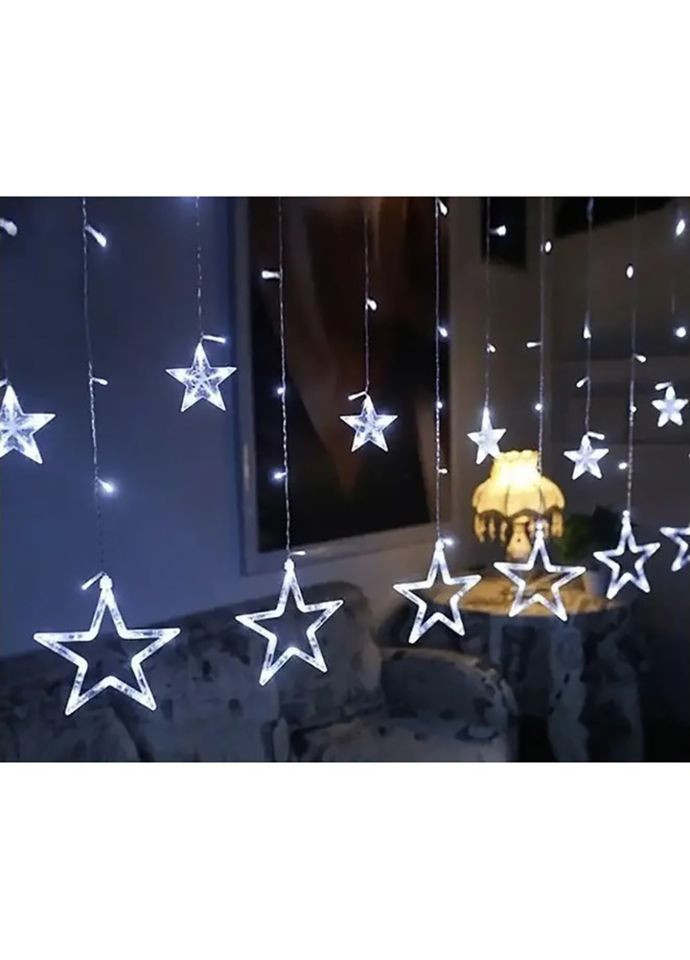 Гирлянда штора "Звезды" ZABI-7 USB 120 L, 3*1 м, USB+батарейка, белая Bambi (300388977)