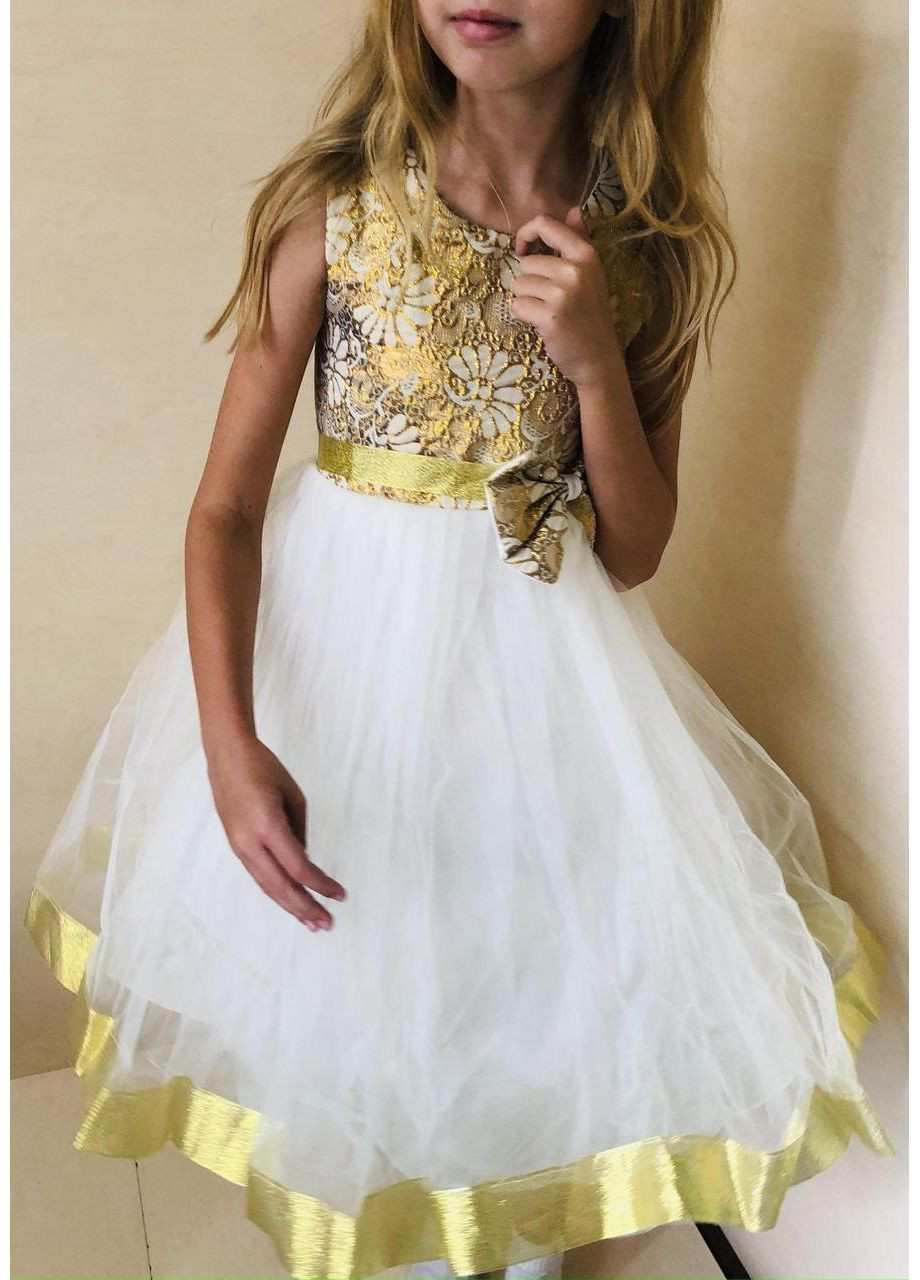 Золотиста бальна сукня для дівчинки на свято випускна фатинова золота 110 116 122 128 134 110 No Brand (368999066)