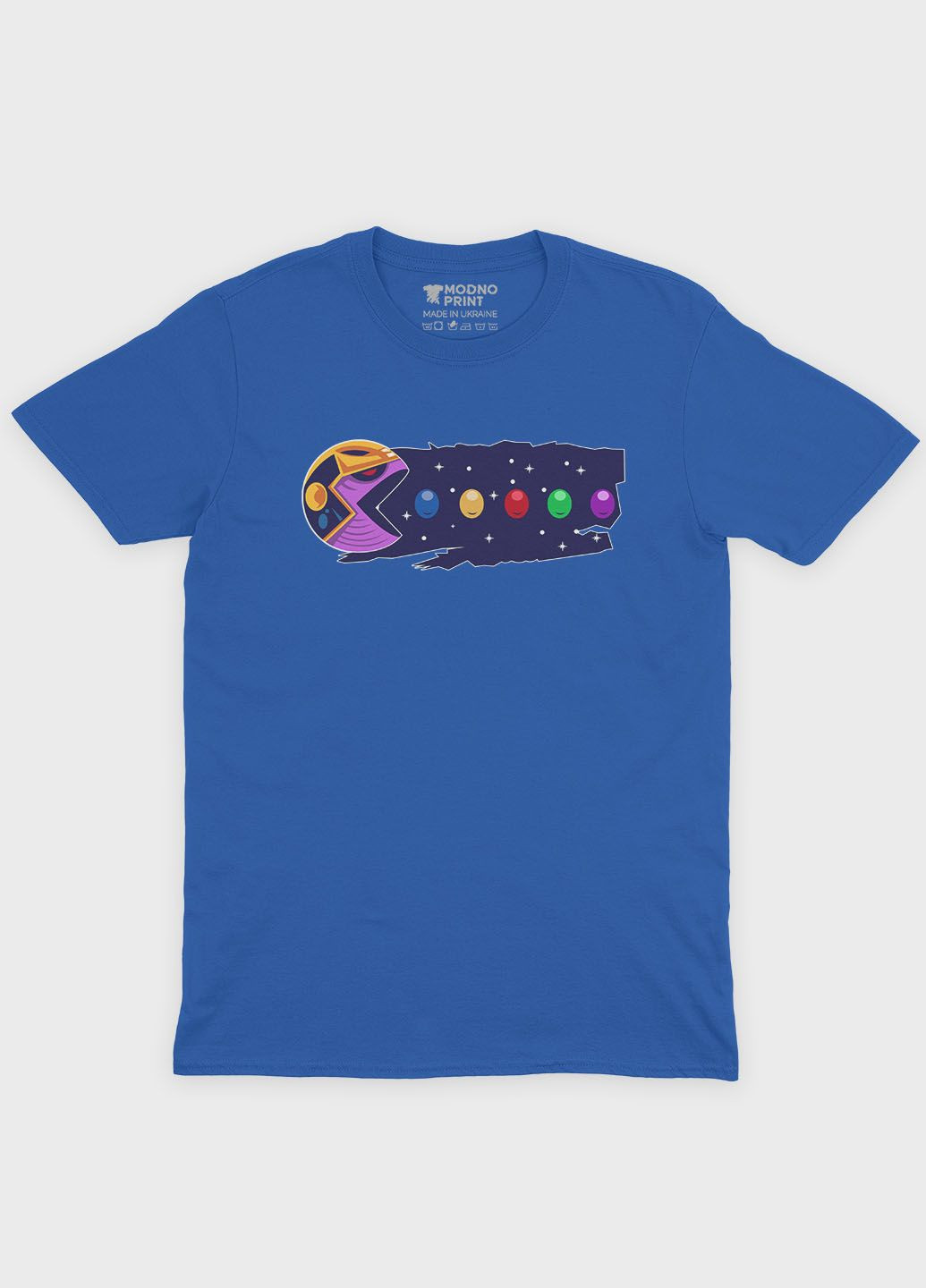 Синяя демисезонная футболка для мальчика с принтом супезлоды - танос (ts001-1-brr-006-019-015-b) Modno