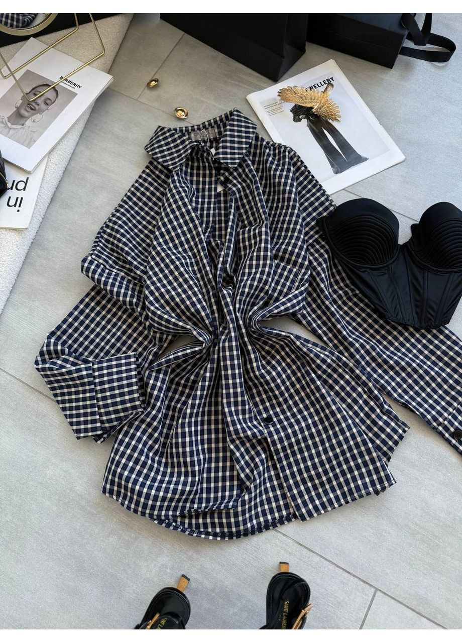 Синяя повседневный, кэжуал рубашка в клетку No Brand