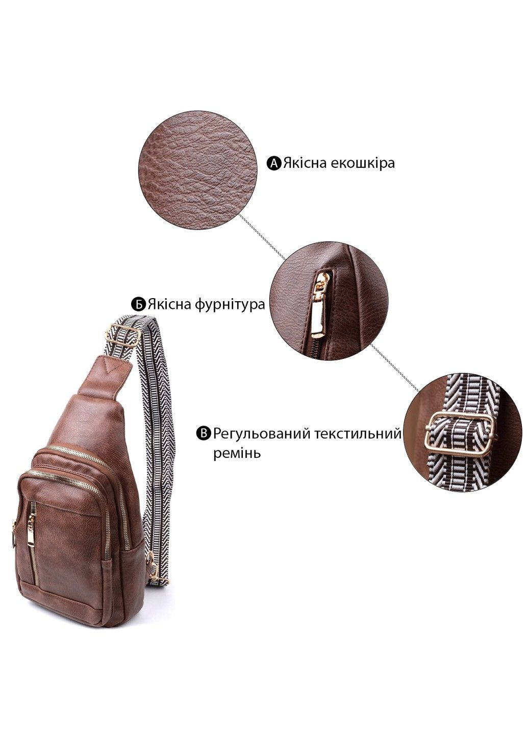 Зручна слінг сумка для жінок з екошкіри 22747 Коричневий Vintage (303877357)