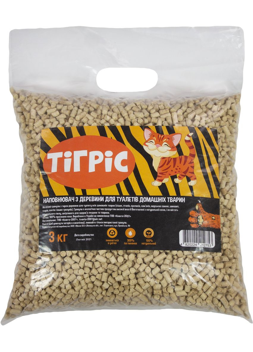 Наполнитель для кошачьих туалетов Тигрис древесный 3 кг (4820224212753) Тігріс (311216043)