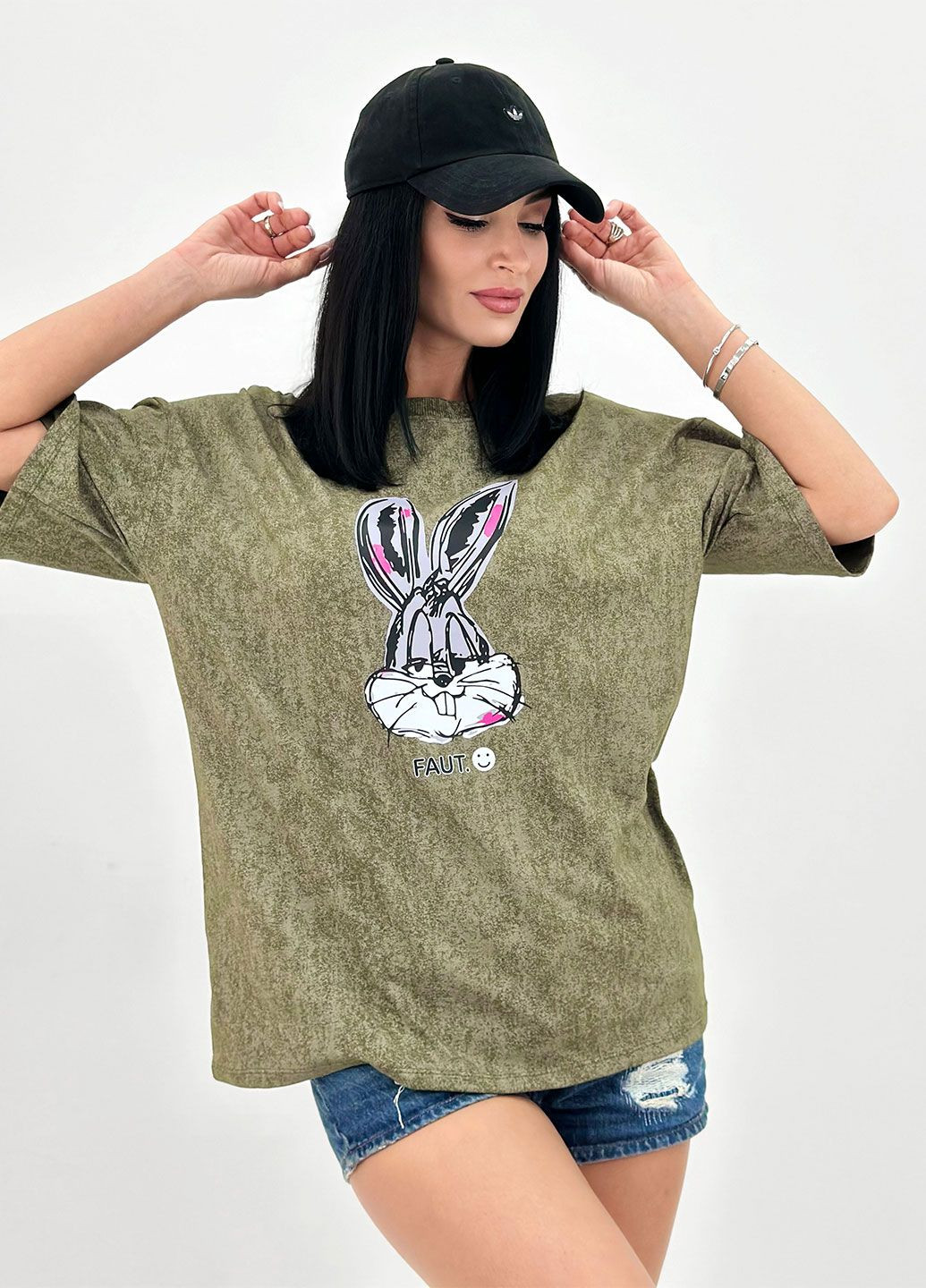 Хаки (оливковая) летняя летняя женская футболка с коротким рукавом Fashion Girl Roger