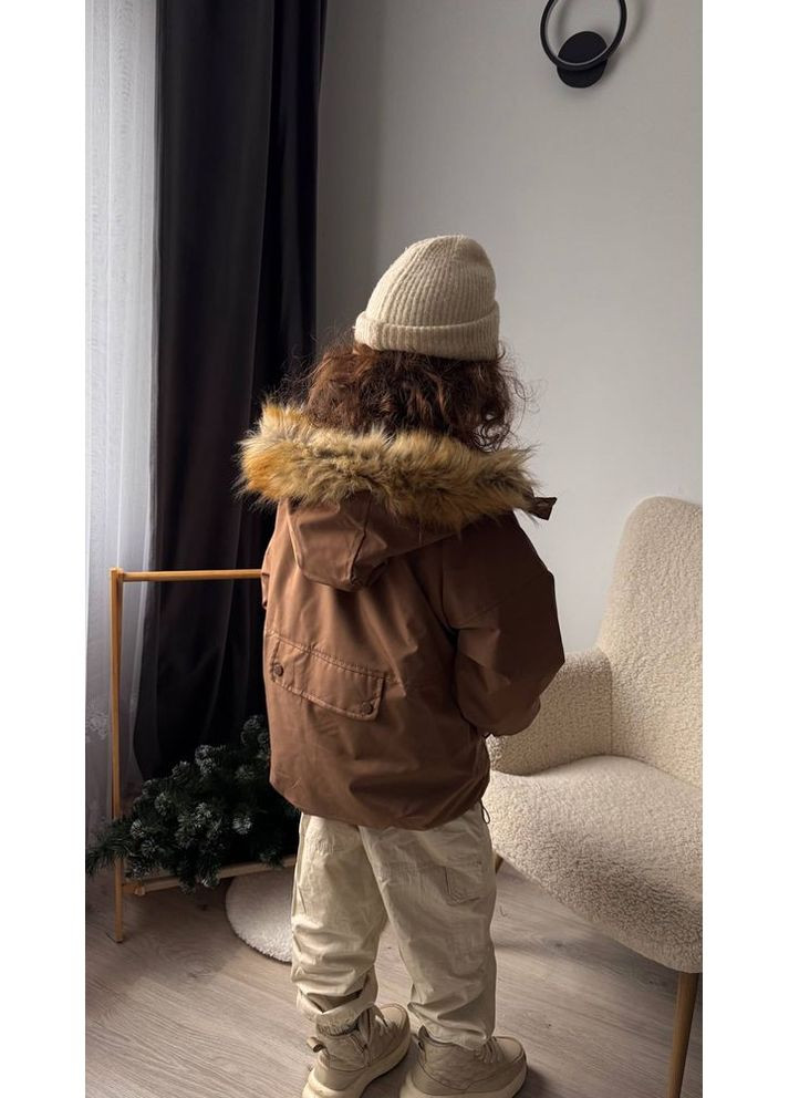 Комбинированная демисезонная стильная детская куртка для холодной осени и еврозимы цвет коричневый 10963 No Brand